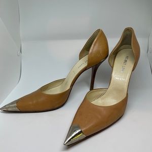 Helmut Lang chrome tip point heels beige/chrome sz 39